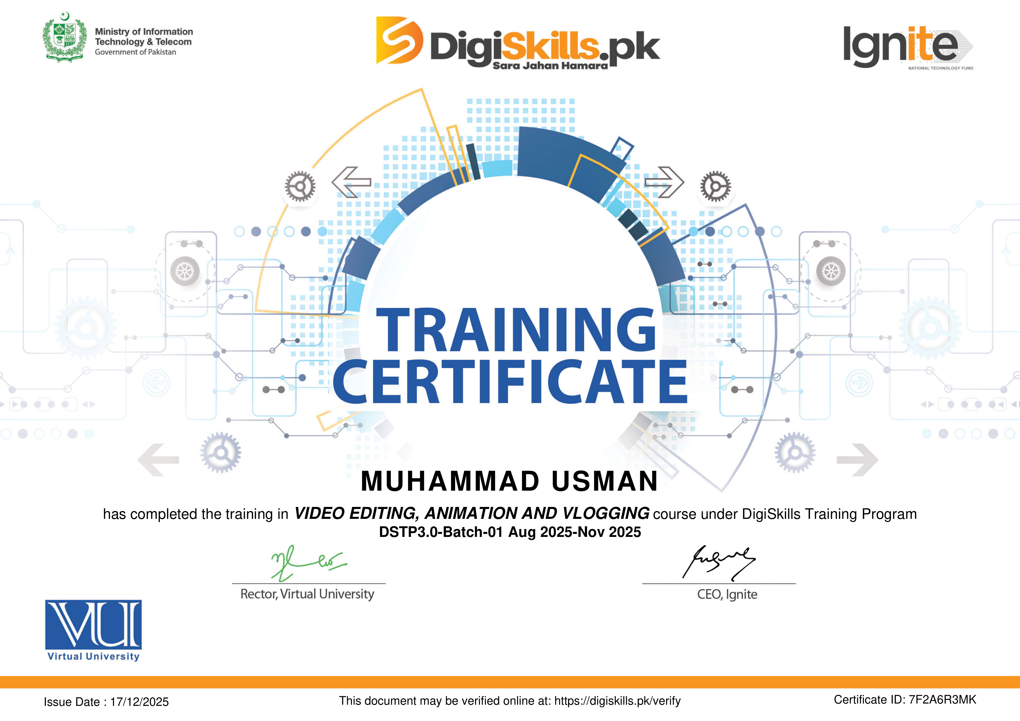 DigiSkills Video Editing, Animation & Vlogging Course Certificate